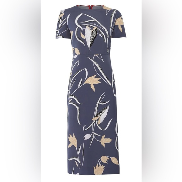 Diane Von Furstenberg| Stunning Blue Tan Silk Blend Floral Midi Dress Sz 0 - Picture 9 of 9